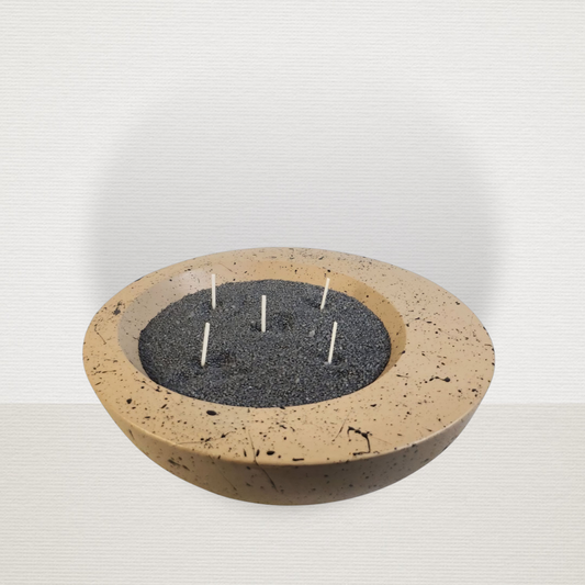 Μπολ Μπεζ Με Μαύρες Πιτσιλιές Και Κερί Μαύρη Άμμο ART7440