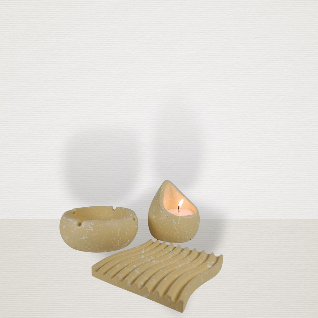 Σετ Ώχρα Με Λευκές Πιτσιλιές ART7445