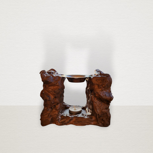 Καυστήρας Rock Καφέ Για Wax Melts Με Ανοξείδωτο Πιατάκι ART7482