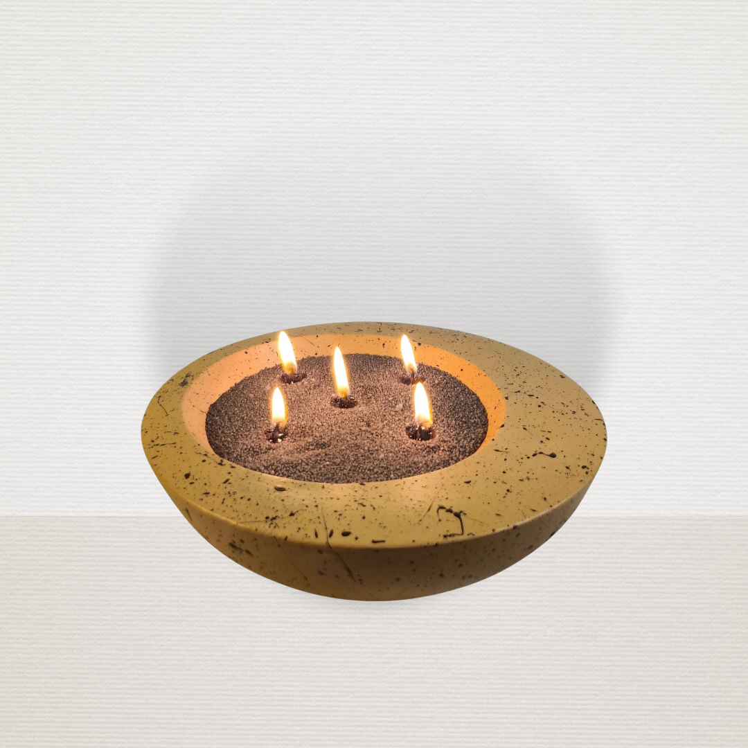 Μπολ Μπεζ Με Μαύρες Πιτσιλιές Και Κερί Μαύρη Άμμο ART7440