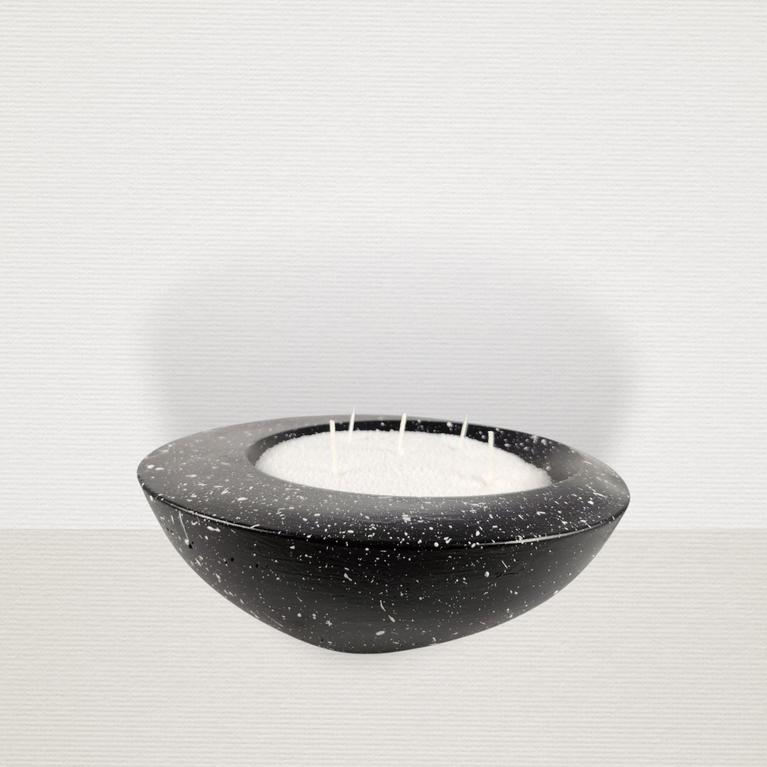 Μπολ Μαύρο Με Λευκές Πιτσιλιές Και Κερί Λευκή Άμμο ART7439