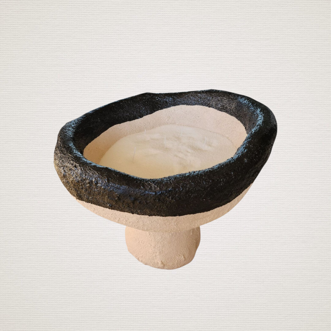 Μπολ Μπεζ Άμμου-Μαύρο Με Πόδι Και Κερί Άμμο ART7470