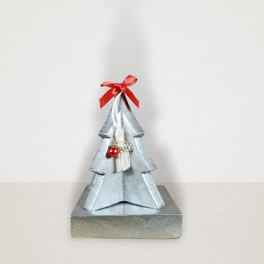 Γούρι Σε Βάση Με Δέντρο Ασημί CHR2025