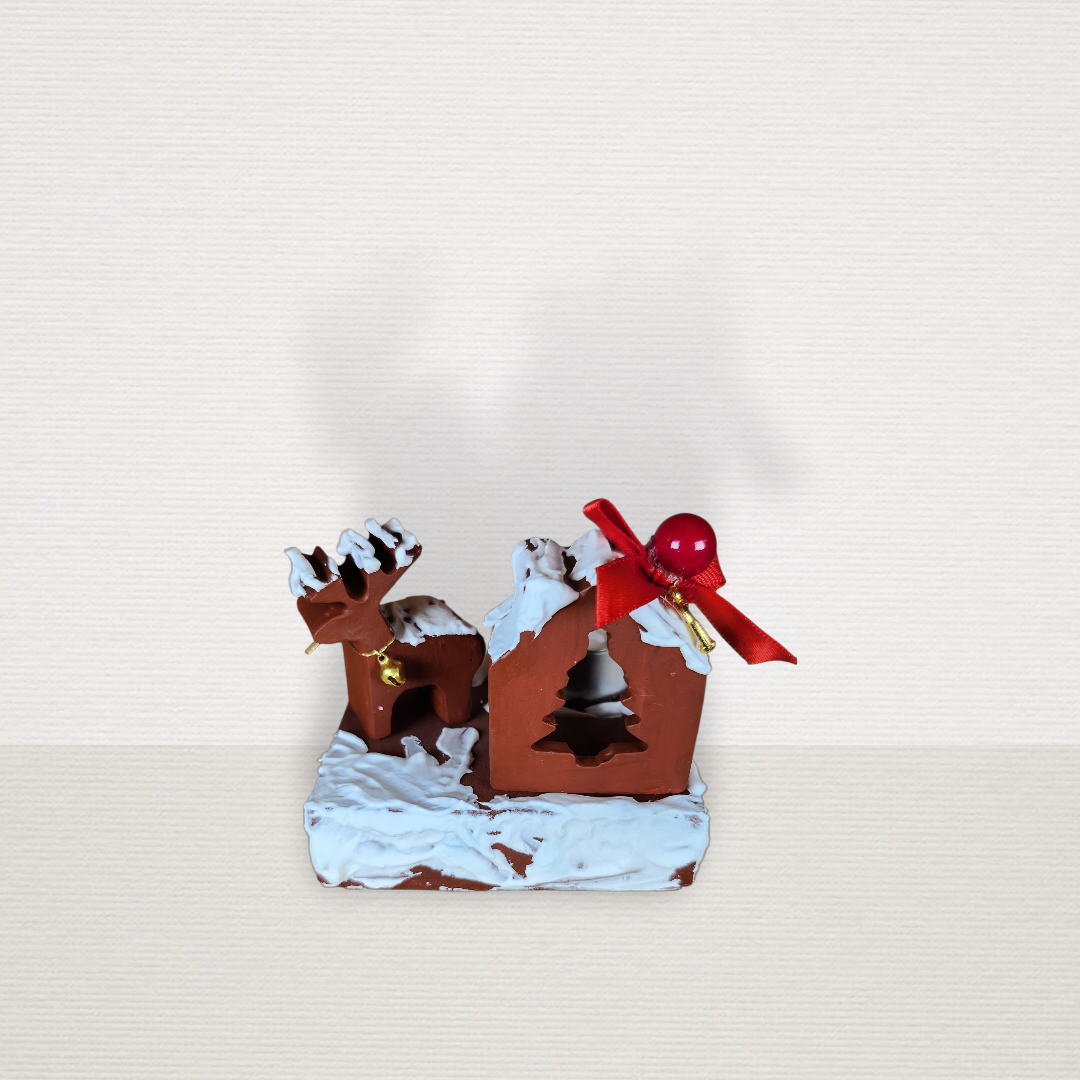 Γούρι Σε Βάση Με Σπίτι & Τάρανδο Μπορντώ CHR2014