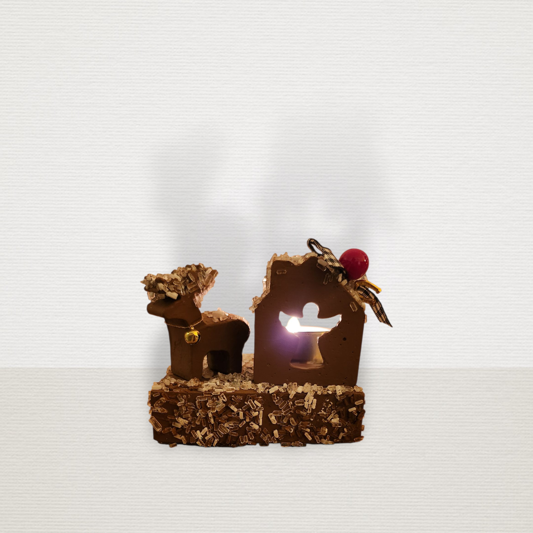 Γούρι Σε Βάση Με Σπίτι & Τάρανδο Καφέ CHR2013