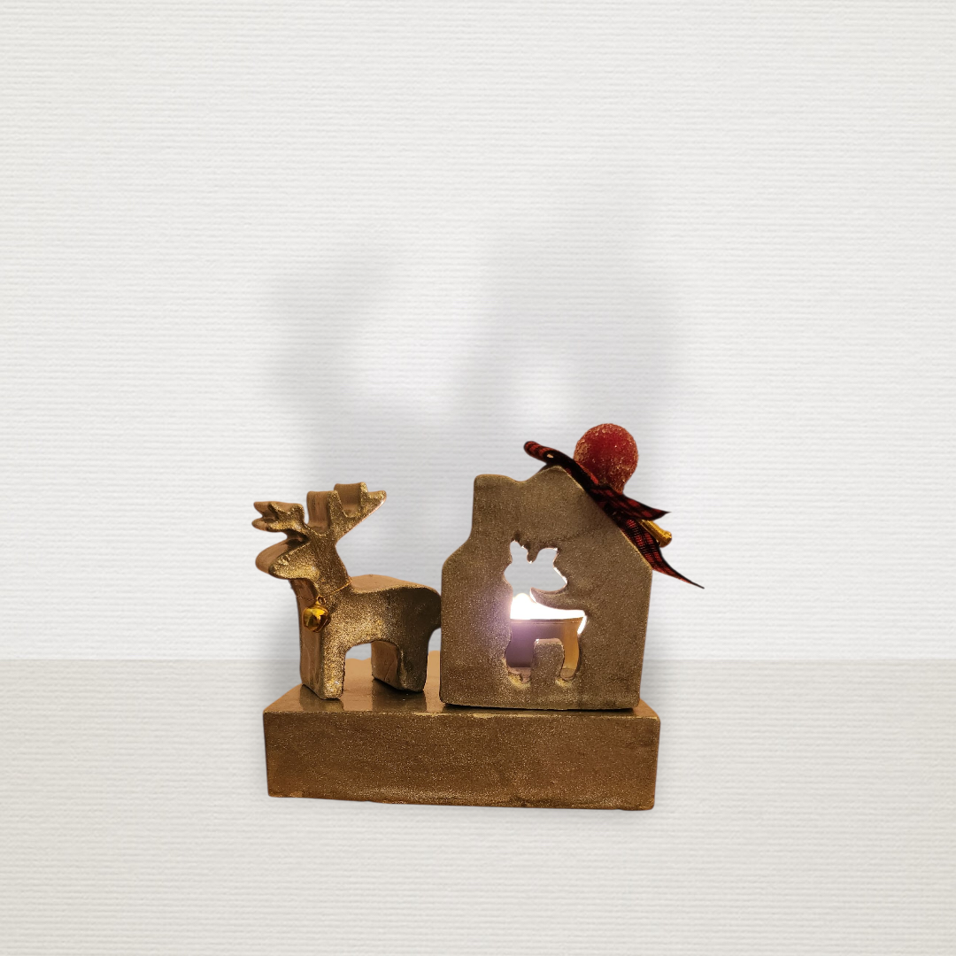 Γούρι Σε Βάση Με Σπίτι & Τάρανδο Ασημί CHR2015