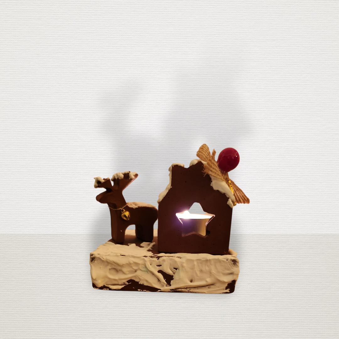 Γούρι Σε Βάση Με Σπίτι & Τάρανδο Μπορντώ CHR2014