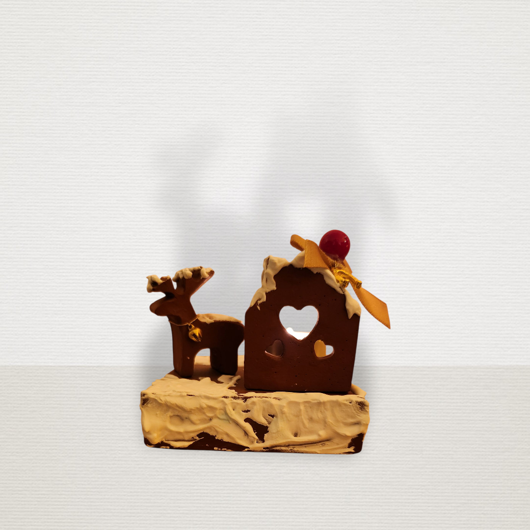 Γούρι Σε Βάση Με Σπίτι & Τάρανδο Μπορντώ CHR2014