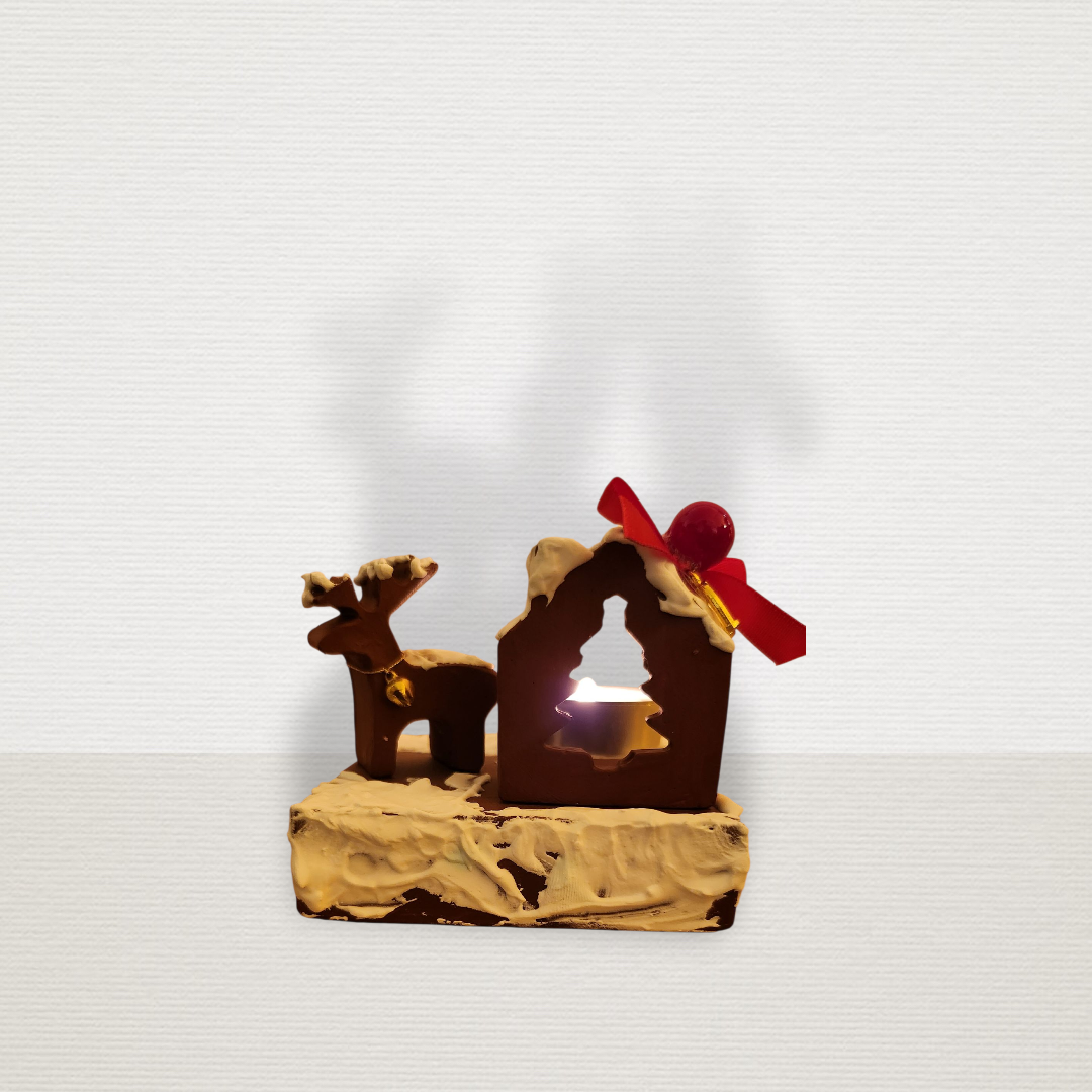 Γούρι Σε Βάση Με Σπίτι & Τάρανδο Μπορντώ CHR2014