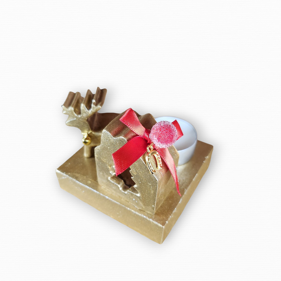 Γούρι Σε Βάση Με Σπίτι & Τάρανδο Χρυσό CHR2016