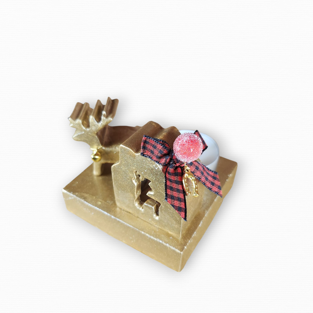 Γούρι Σε Βάση Με Σπίτι & Τάρανδο Χρυσό CHR2016